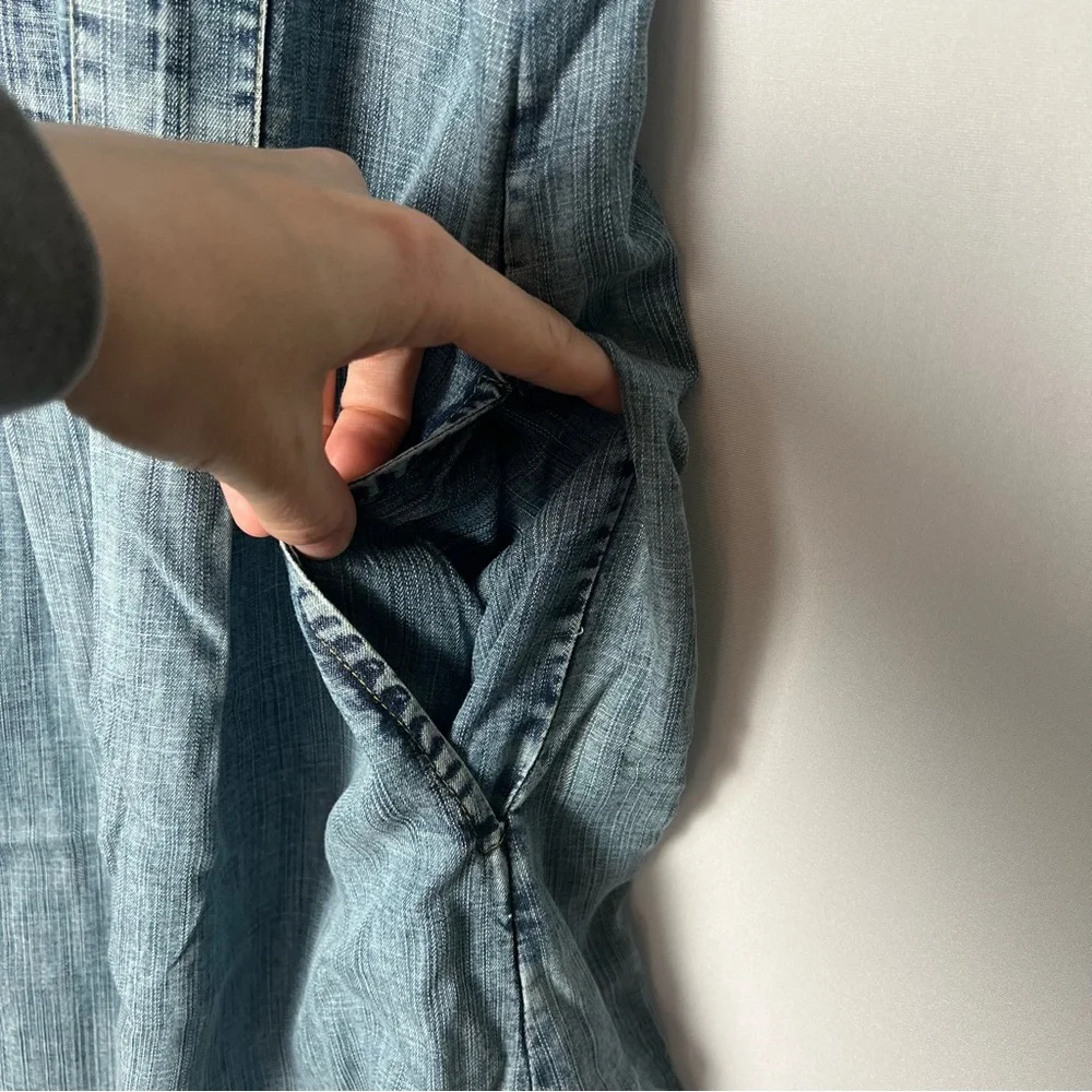 Uncle Frank Short Sleeve Collared Blue Denim Shift Dress Pockets Small Boho - Picture 4 of 11